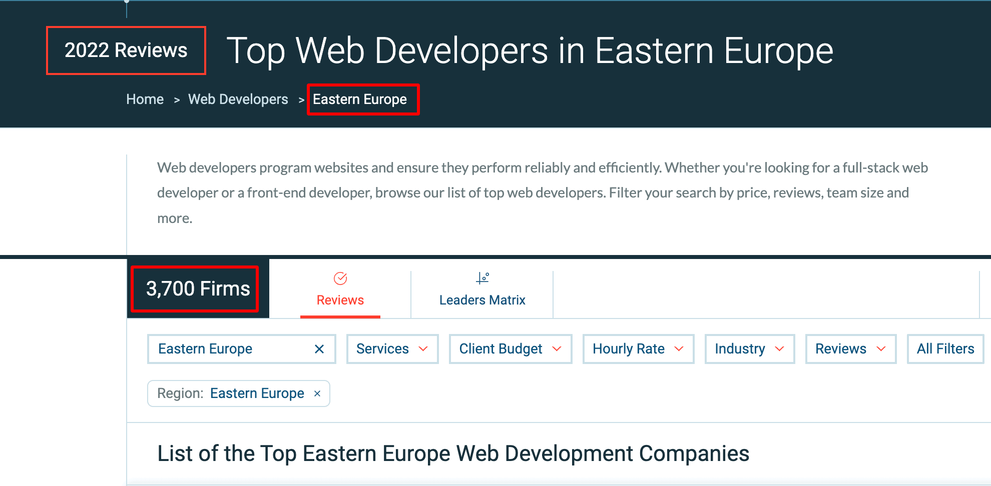 a screenshot of eastern european companies from clutch.co